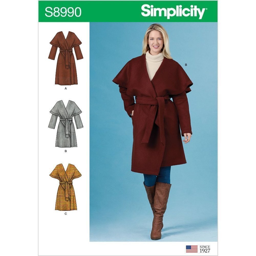 Simplicity Sewing Pattern 8990 Wrap Coat Jacket Misses Size 6-14
